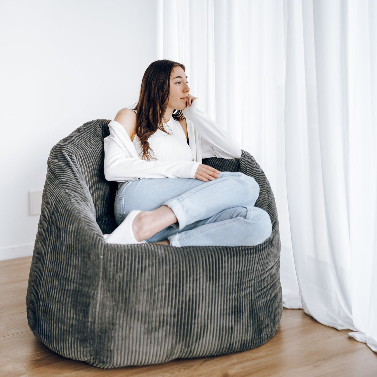 Corduroy Tub Chair Bean Bag Cover - Charcoal