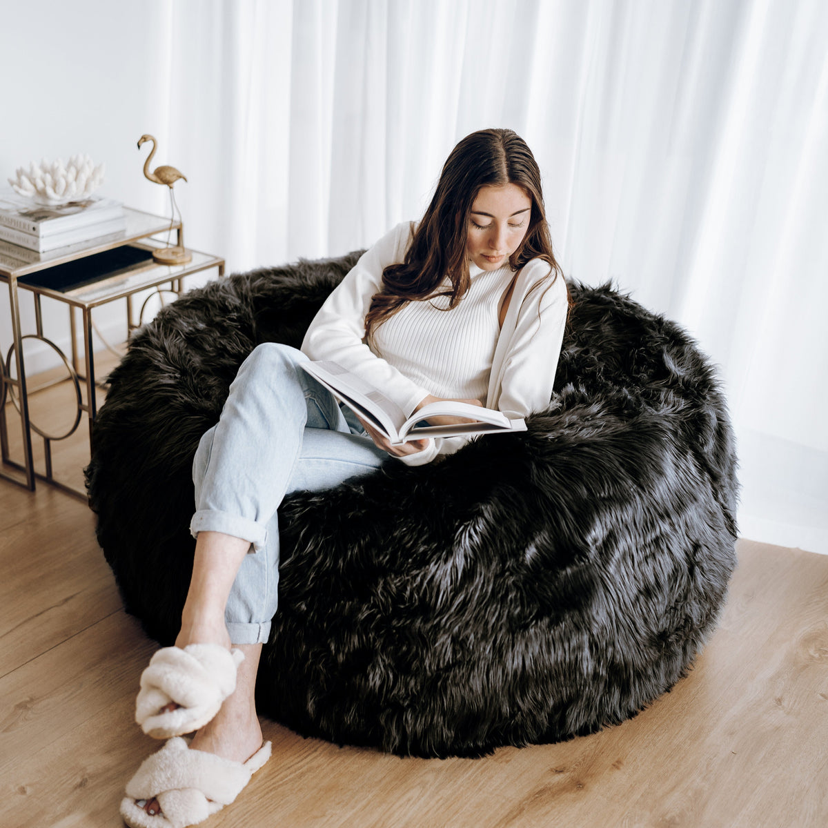Lush Fur Bean Bag - Black