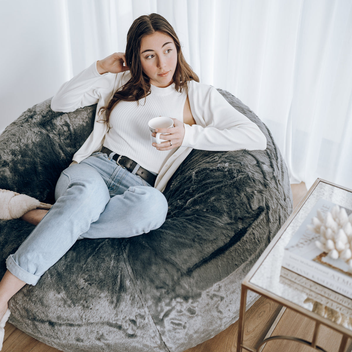 Cloud Plush Fur Bean Bag - Charcoal