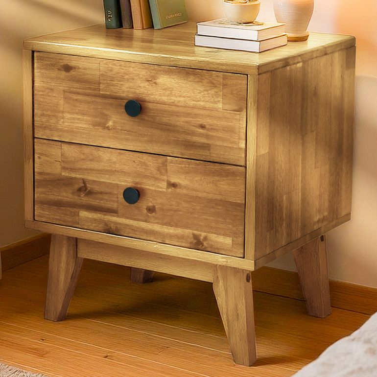 Acacia Silvia Solid Wood Beside Table With 2 Drawers