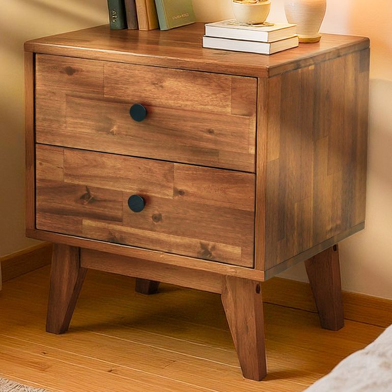 Acacia Silvia Solid Wood Beside Table With 2 Drawers