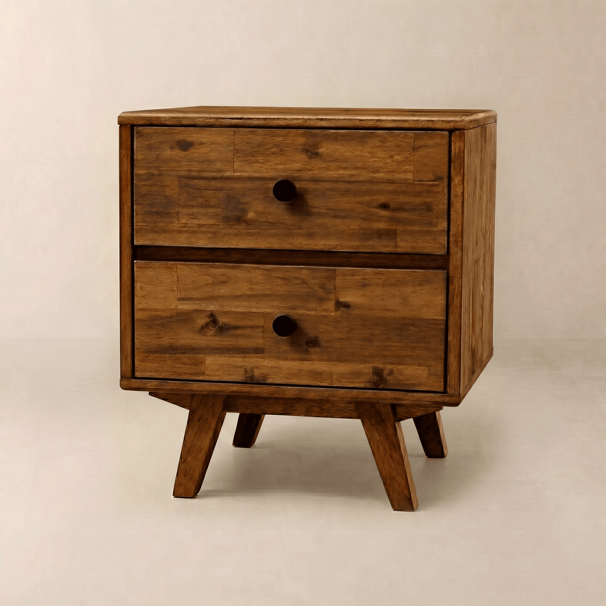 Acacia Silvia Solid Wood Beside Table With 2 Drawers
