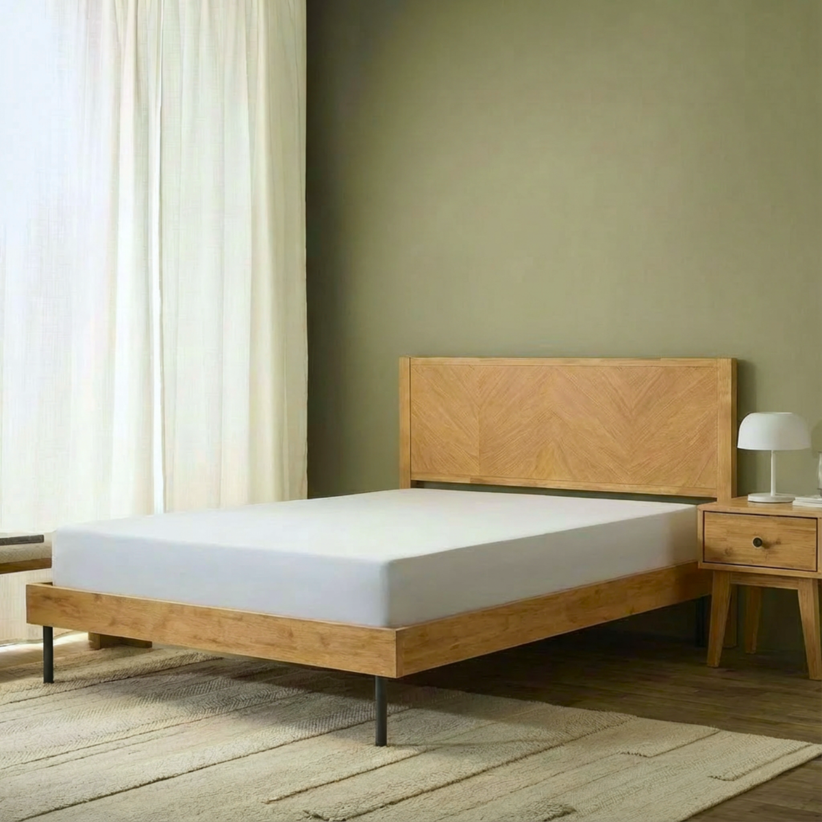 Alander Solid Wood Bed Frame with Headboard