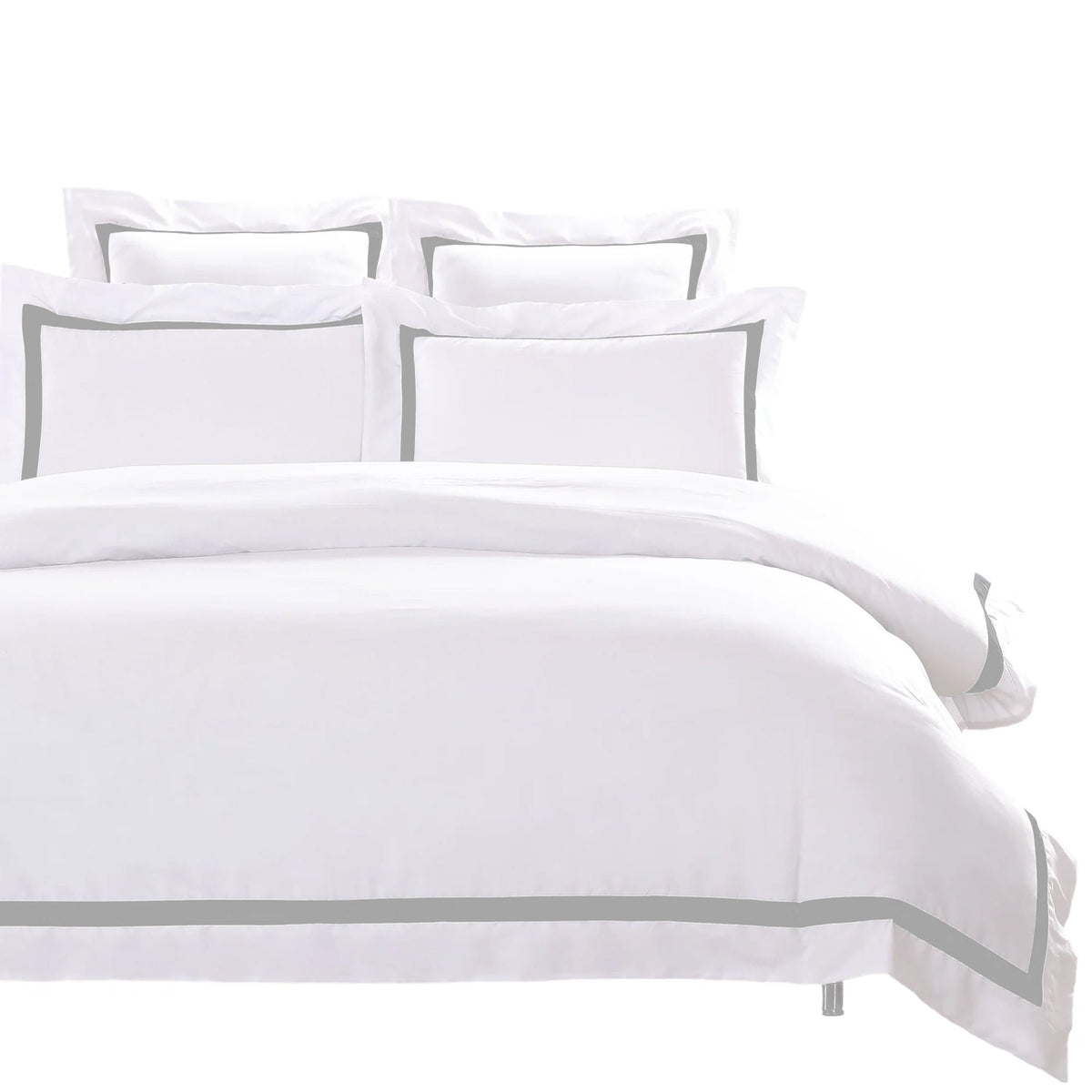 Ava Collection Queen Size White Quilt Cover Set - Light Grey Trim