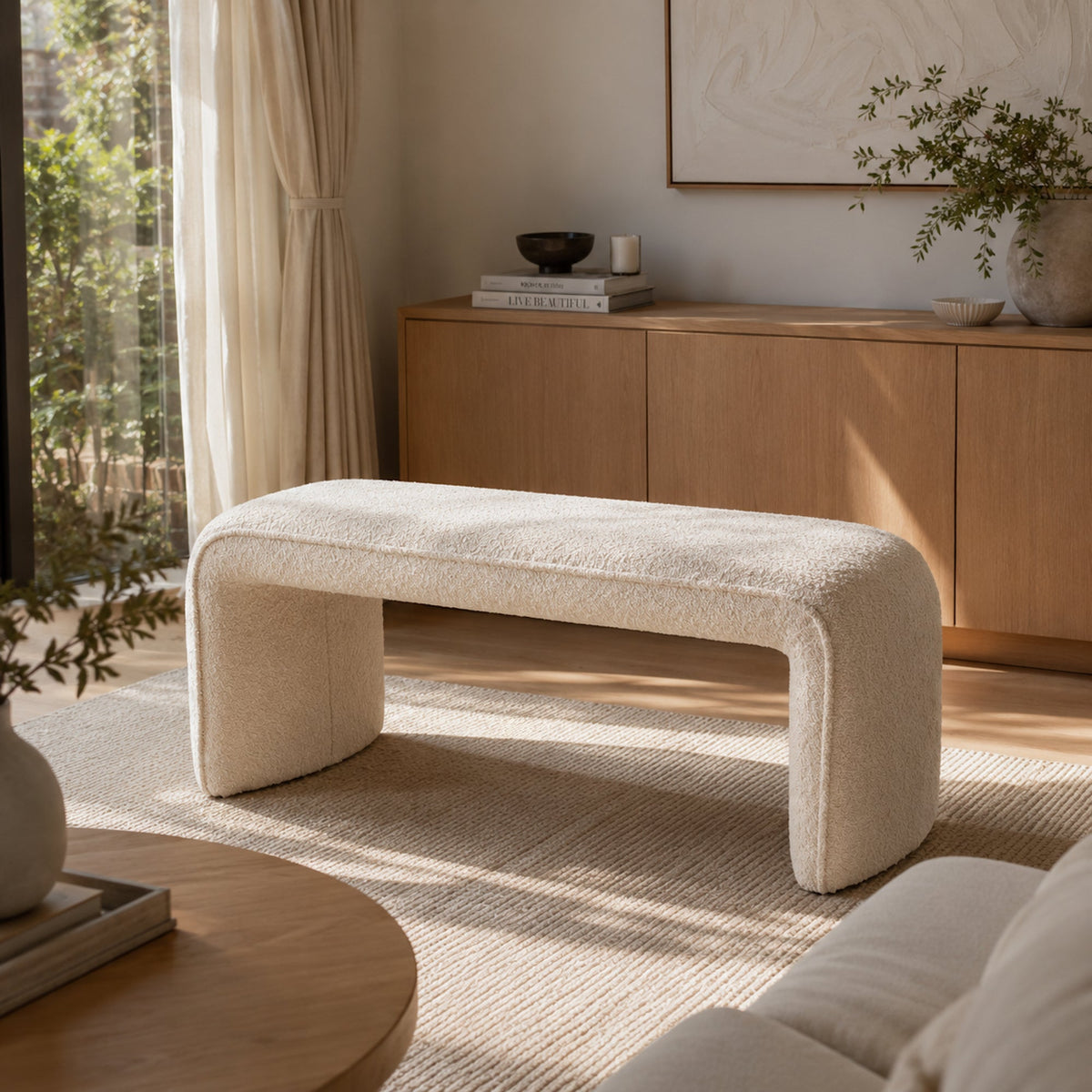 Denver Boucle Bench Seat - Champagne