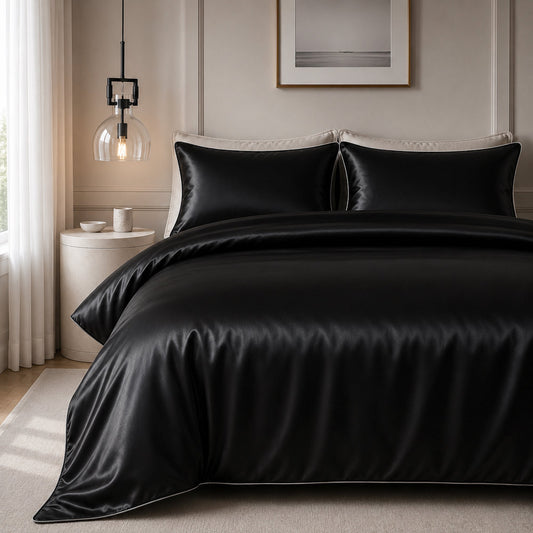Satin Quilt Cover - Luxury Black