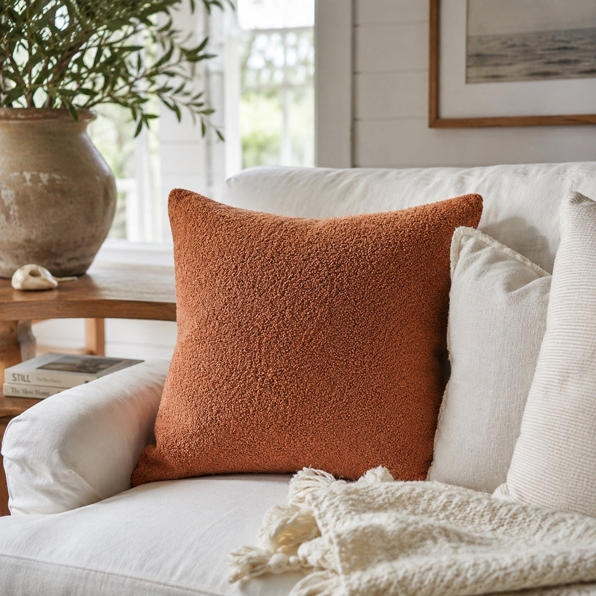 Boucle Teddy Cushion Cover + Insert - Rust