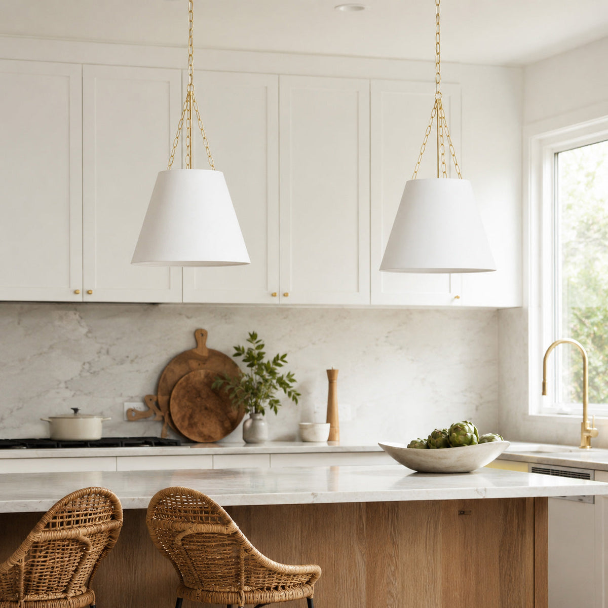 Chloe Pendant Light - White with Gold Hardware