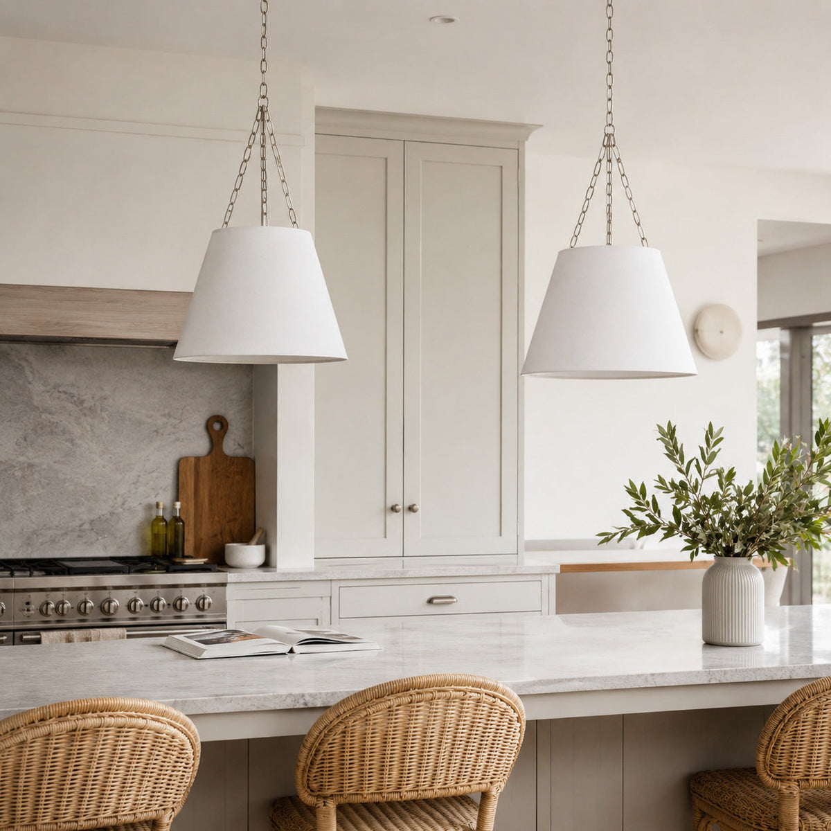 Chloe Pendant Light - White with Nickel Hardware