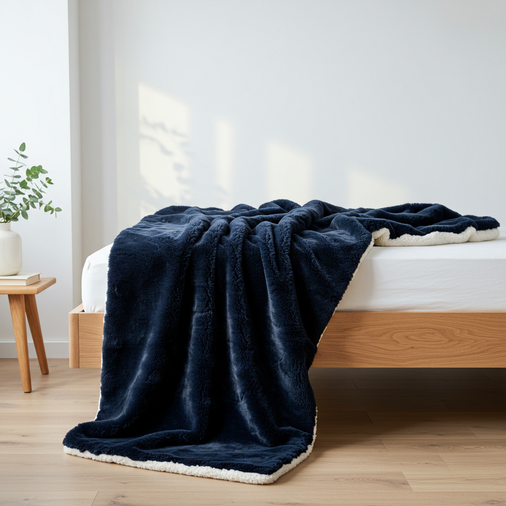 Cloud Plush Fur Sherpa Throw Blanket - Navy