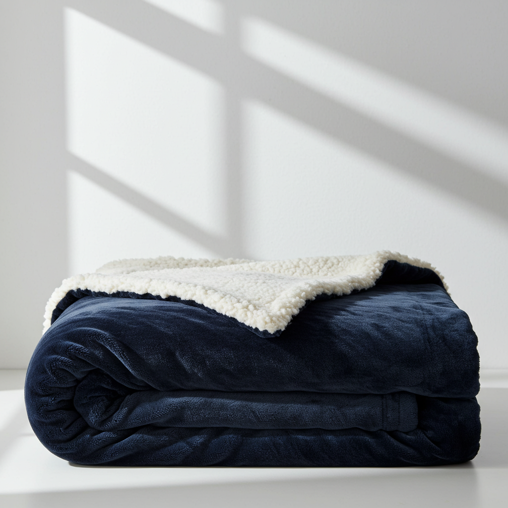Cloud Plush Fur Sherpa Throw Blanket - Navy
