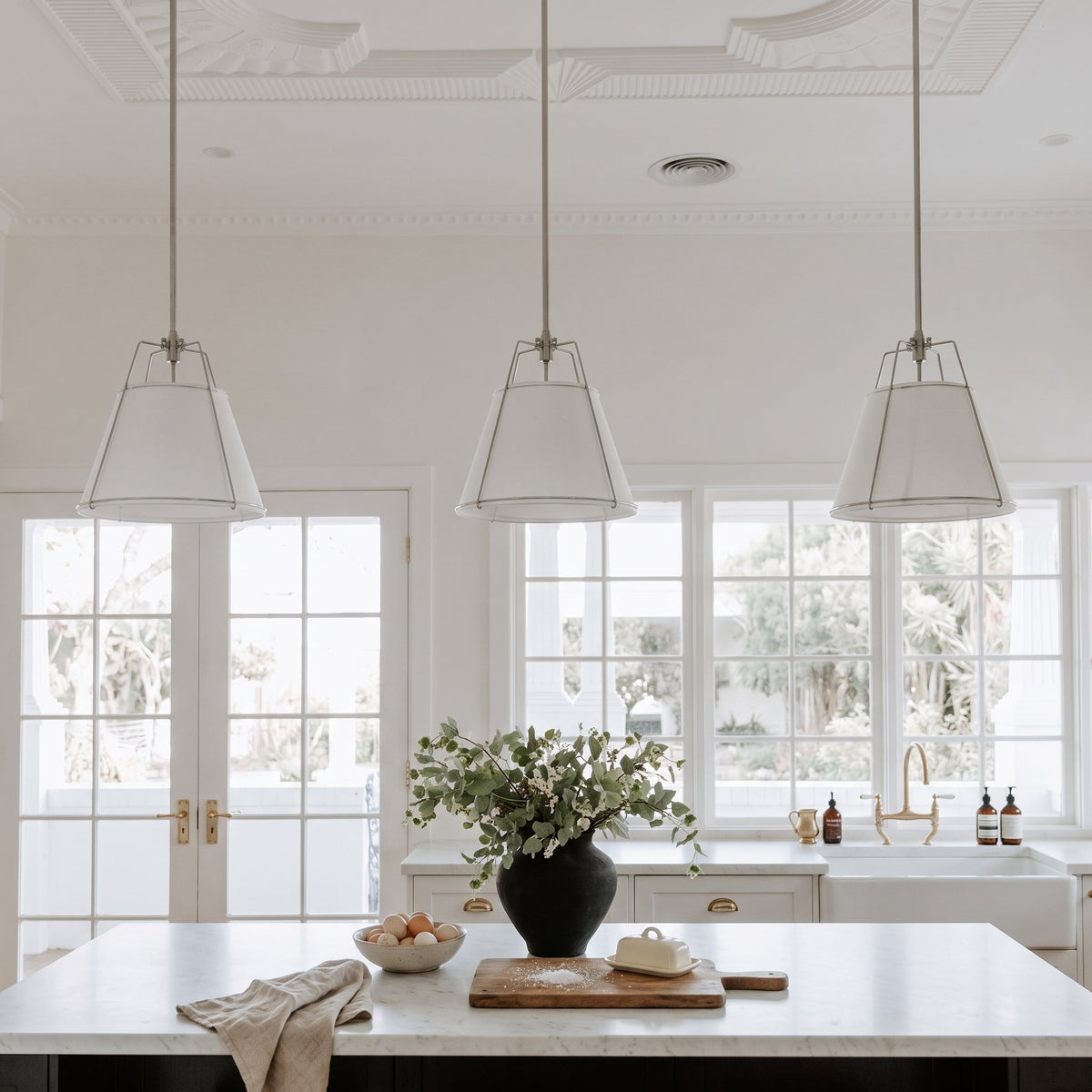 Jessie Pendant Light - White with Nickel Hardware