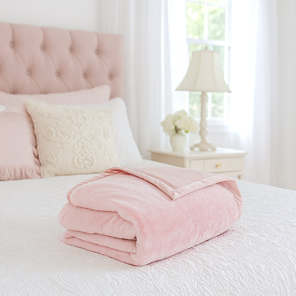 Cloud Plush Fur Throw Blanket - Soft Pink