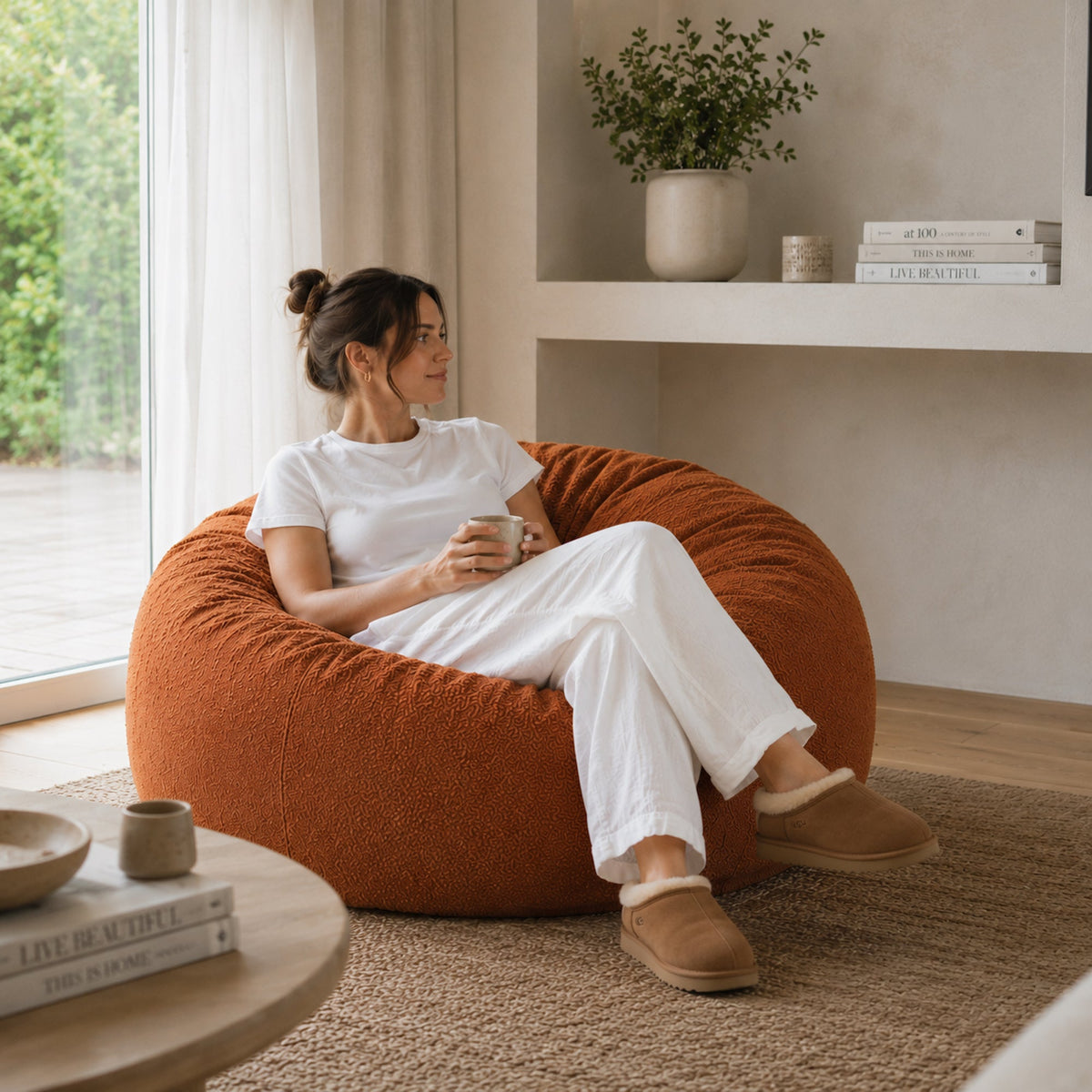 Boucle Fur Bean Bag - Rust