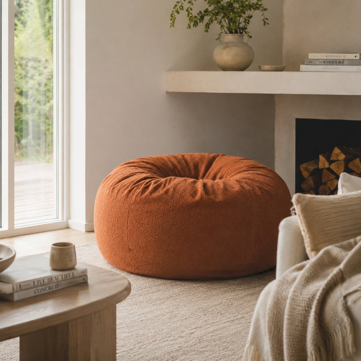 Boucle Fur Bean Bag - Rust