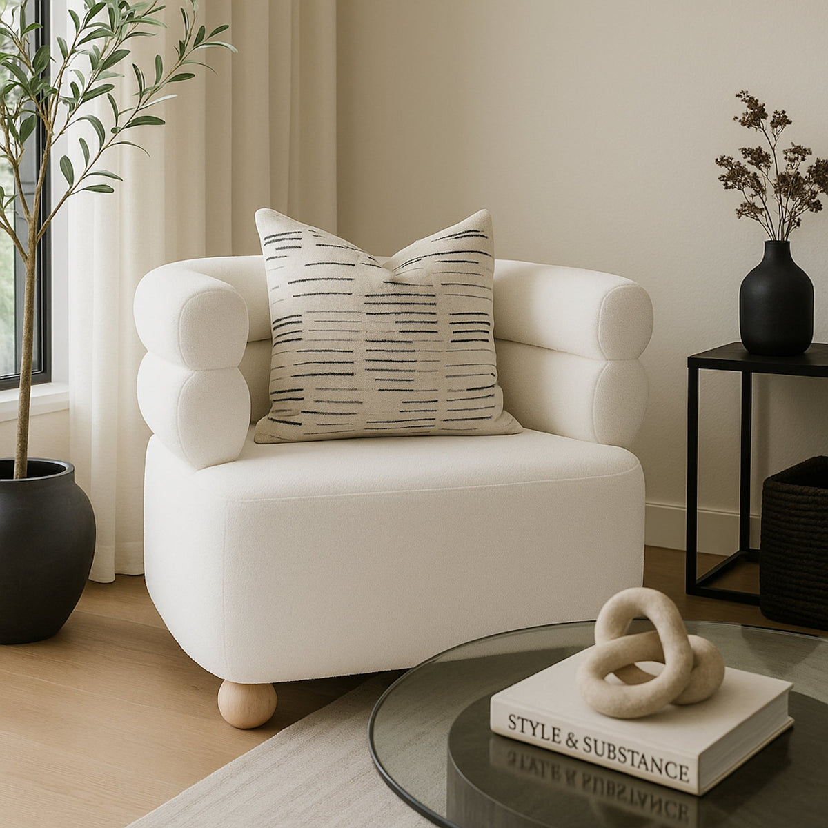 Logan Boucle Armchair - White